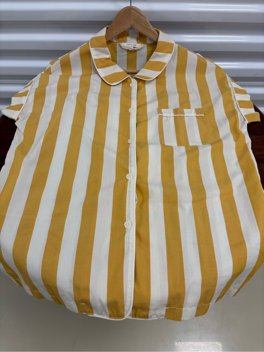 LOFT & Love Yellow Cream Striped Button-Up Top